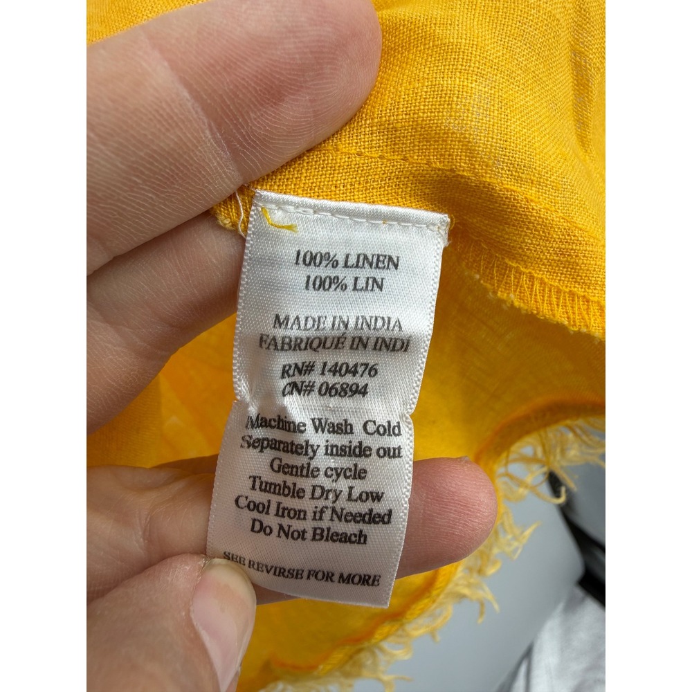 Faherty Yosepha Ruffle Linen‎ Blouse Womens S marigold Yellow Fringe V-Neck - Picture 6 of 7